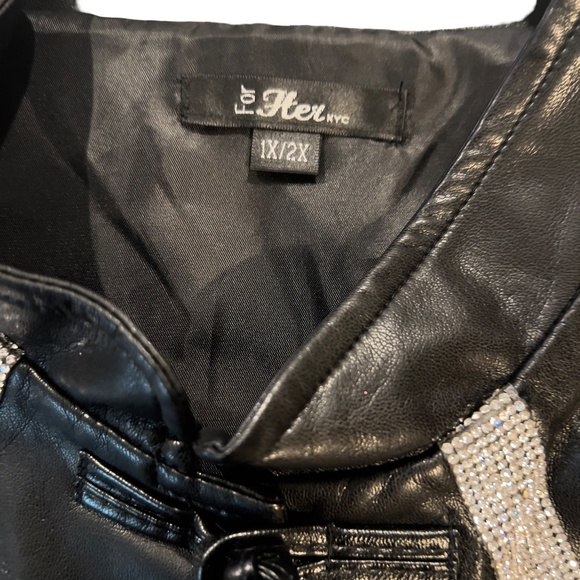 # A291 For Her NYC Glam Goth Black Faux Leather Vegan Houndstooth NWOT 1X - Picture 3 of 5